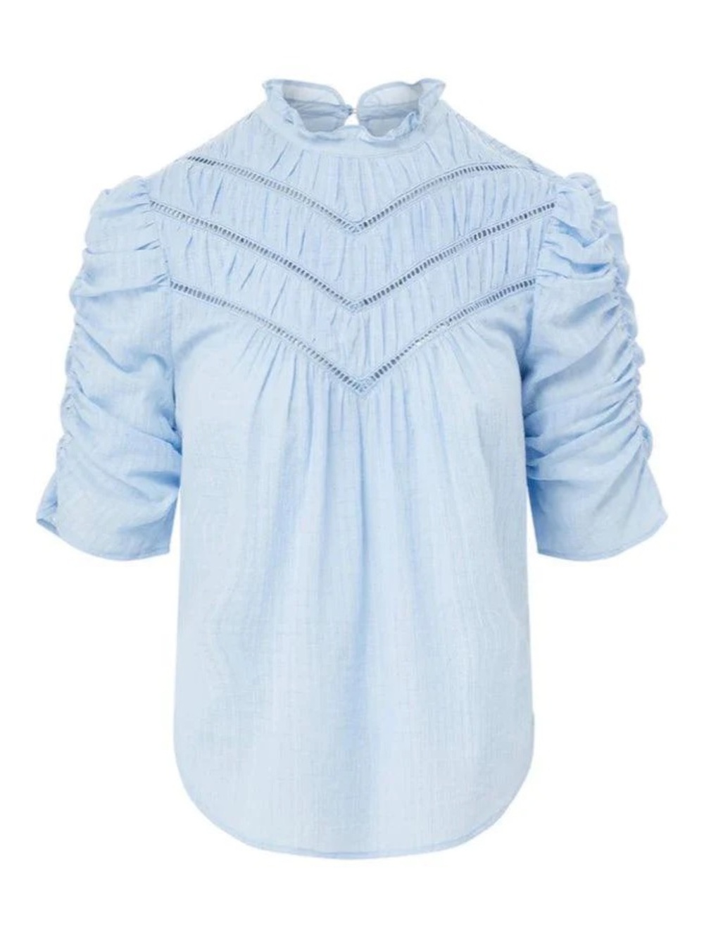 Light Blue Ruffle Yoke Blouse - Picture 2 of 6